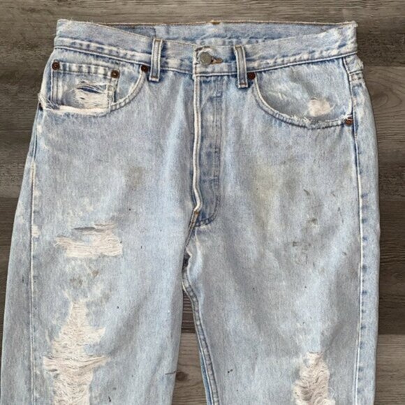 VINTAGE USA 80s Levi's 501 Original Jeans Mens 32 x 30 Button Fly Distress RARE - Picture 8 of 12